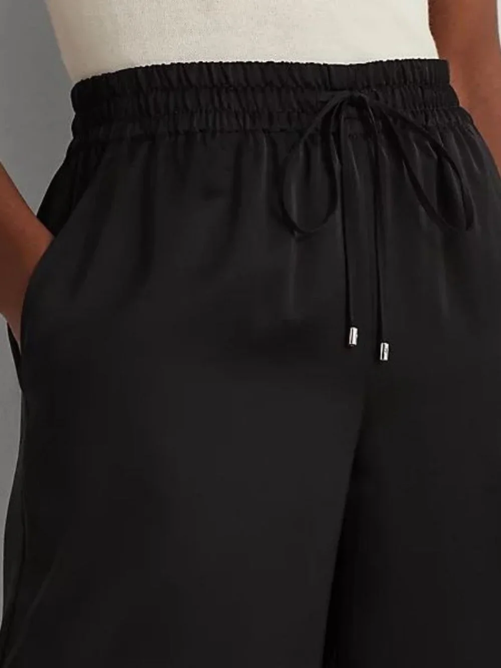 $165 Lauren Ralph Lauren Satin Charmeuse Wide-Leg Pant Black Size M - Picture 4 of 11